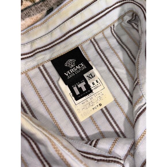Vintage Versace Button Down Collar Shirt 90s Designer pin stripe Top Blouse y2k - Picture 4 of 15